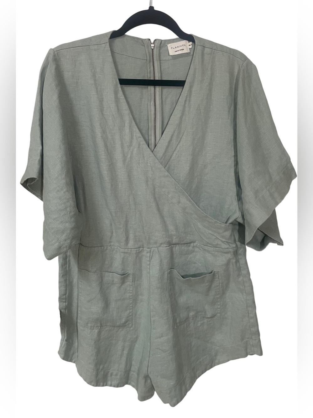 Flannel Brand Linen Romper Playsuit Medium Large Green Boho Beach Australia